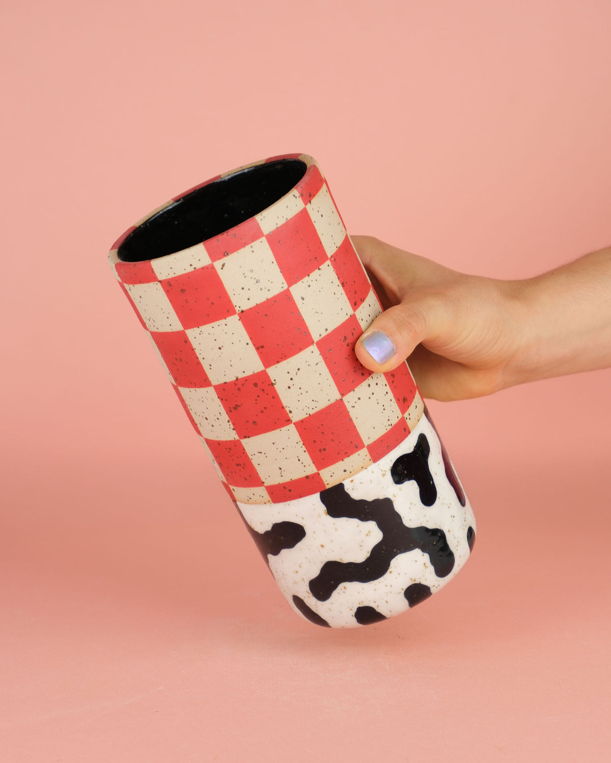 Red Checkered Cylinder Vase