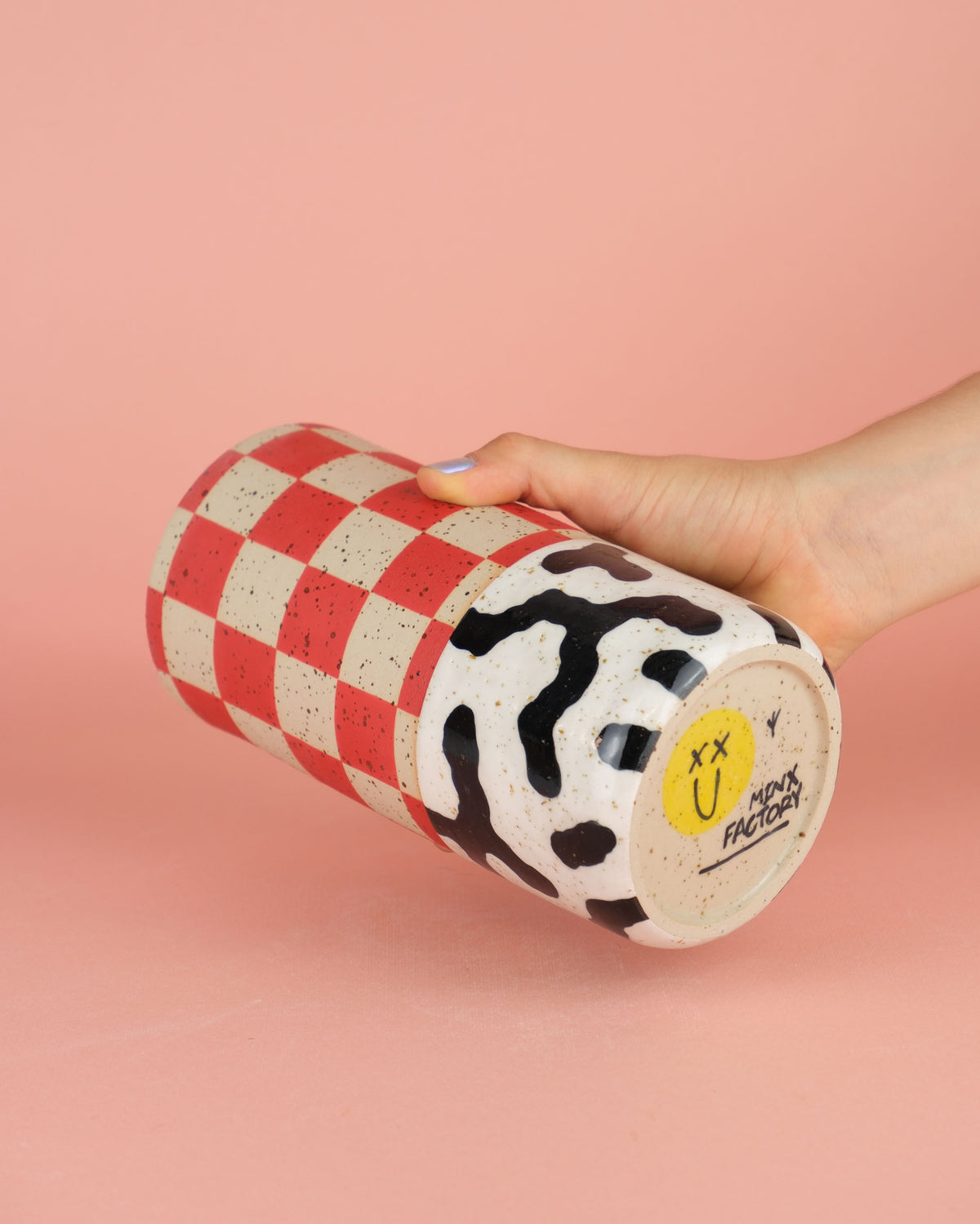 Red Checkered Cylinder Vase