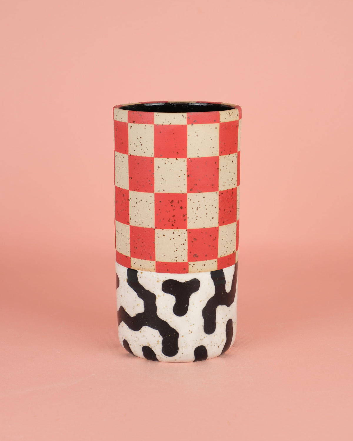 Red Checkered Cylinder Vase