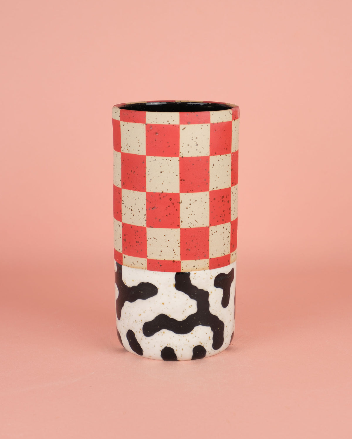 Red Checkered Cylinder Vase