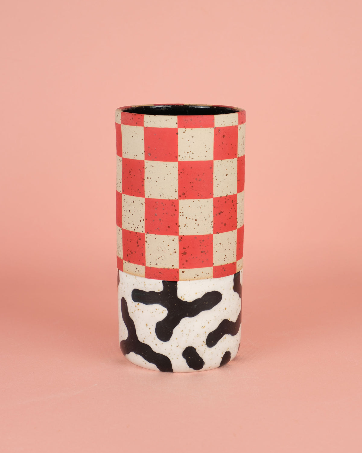 Red Checkered Cylinder Vase