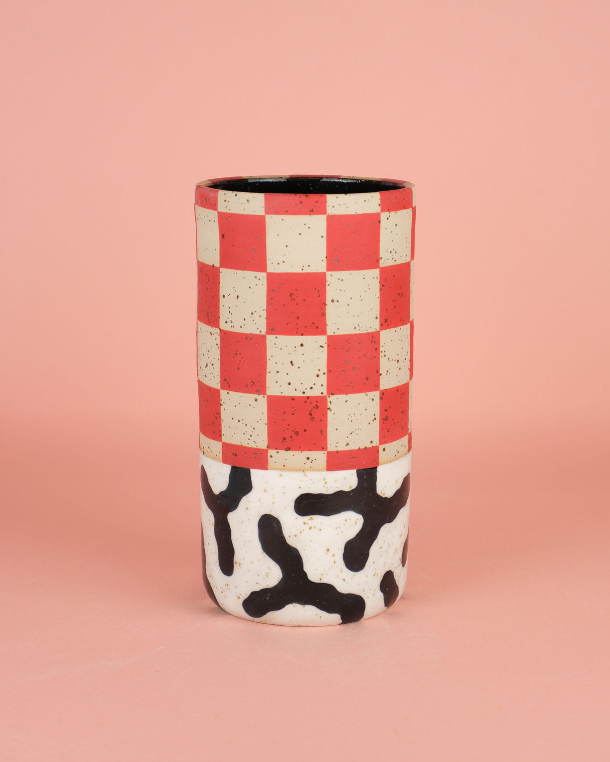 Red Checkered Cylinder Vase
