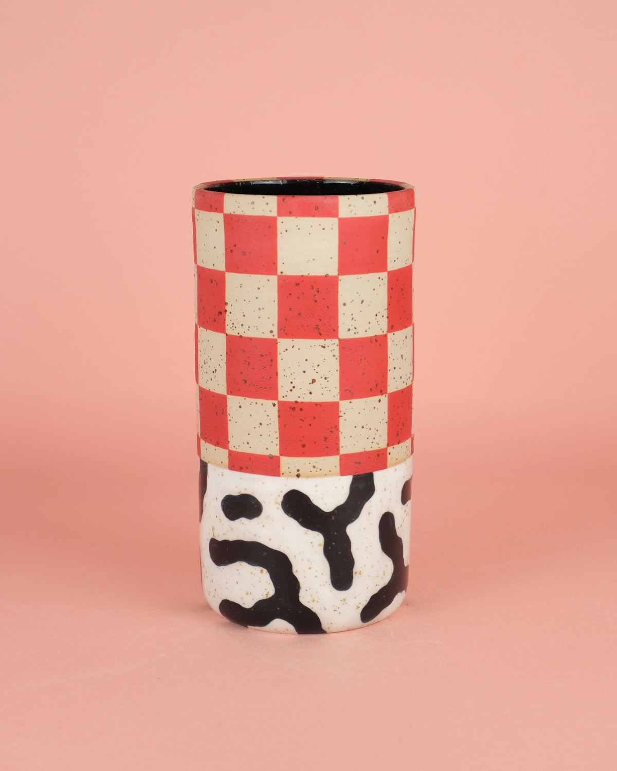 Red Checkered Cylinder Vase
