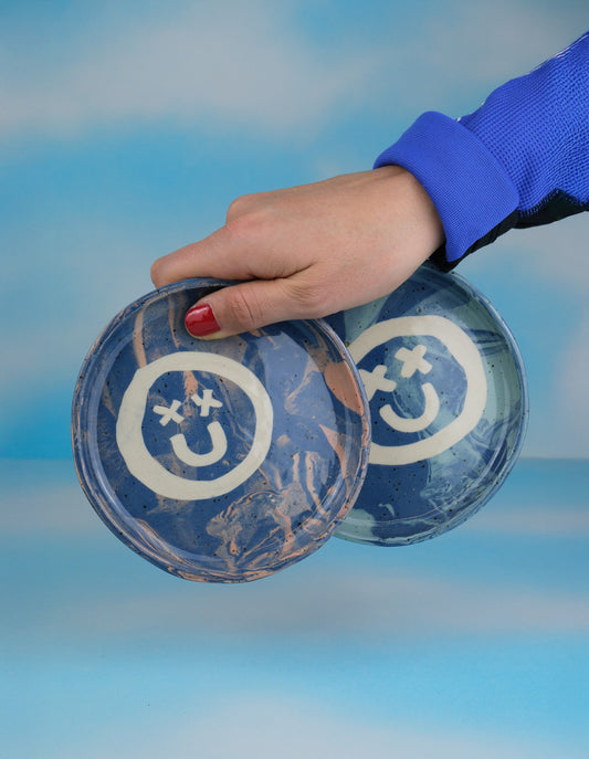 13cm Marbled Smiley stoneware plates - Jewellery Tray