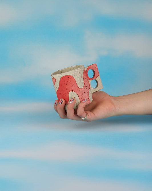 Abstract Stoneware Mug - Red + Pink