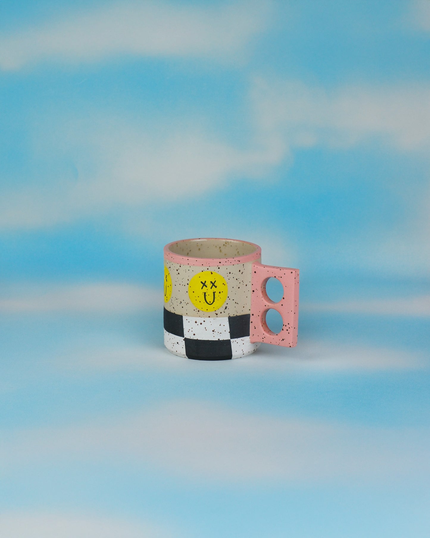 Smiley Checkered Stoneware Mug