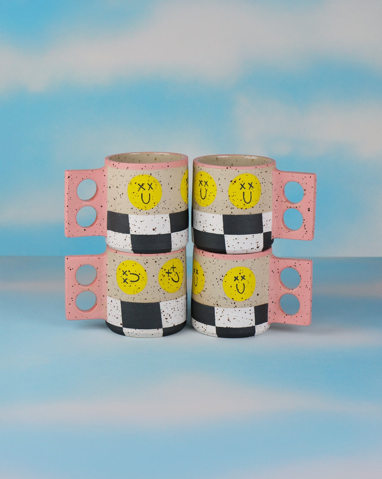 Smiley Checkered Stoneware Mug