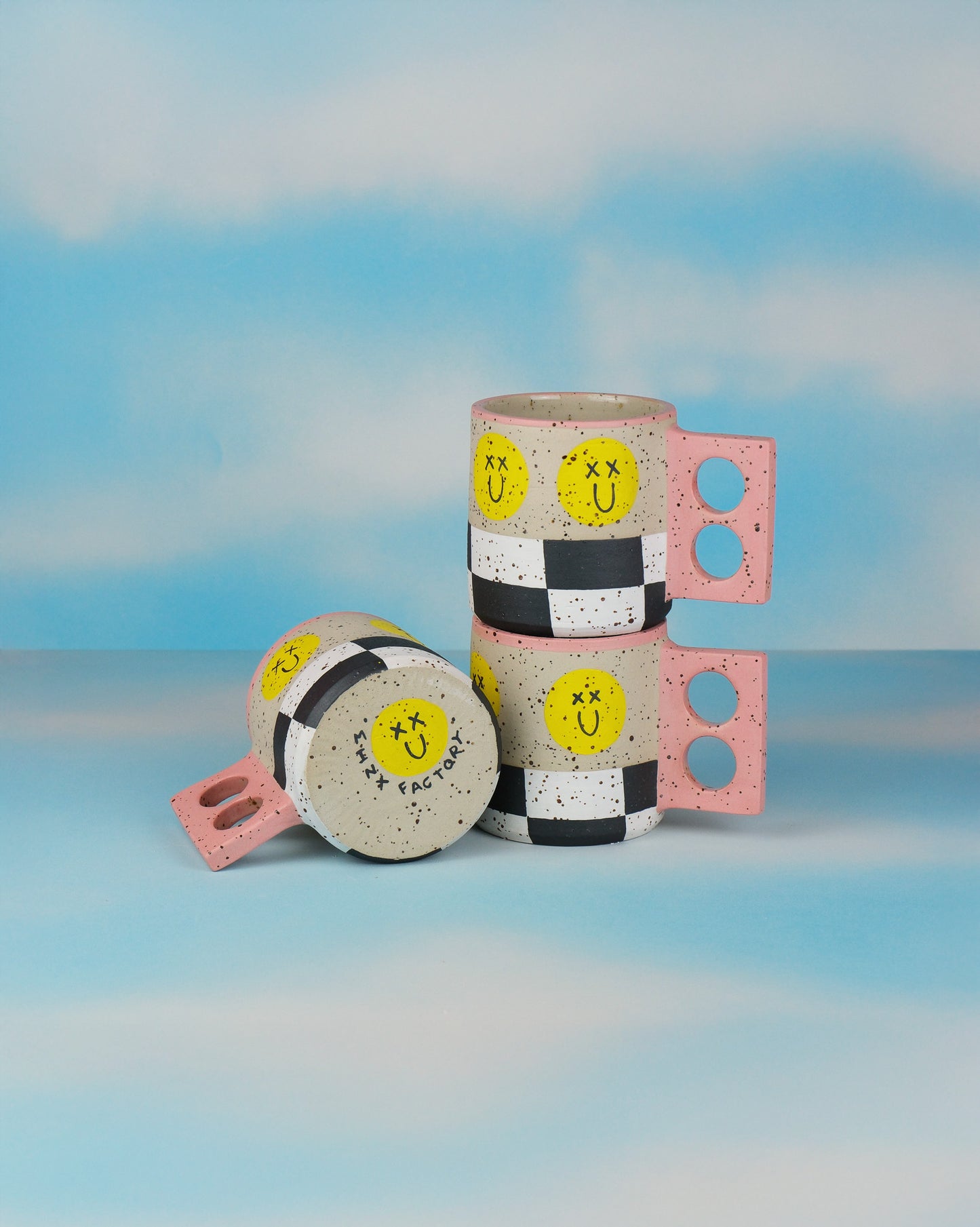 Smiley Checkered Stoneware Mug